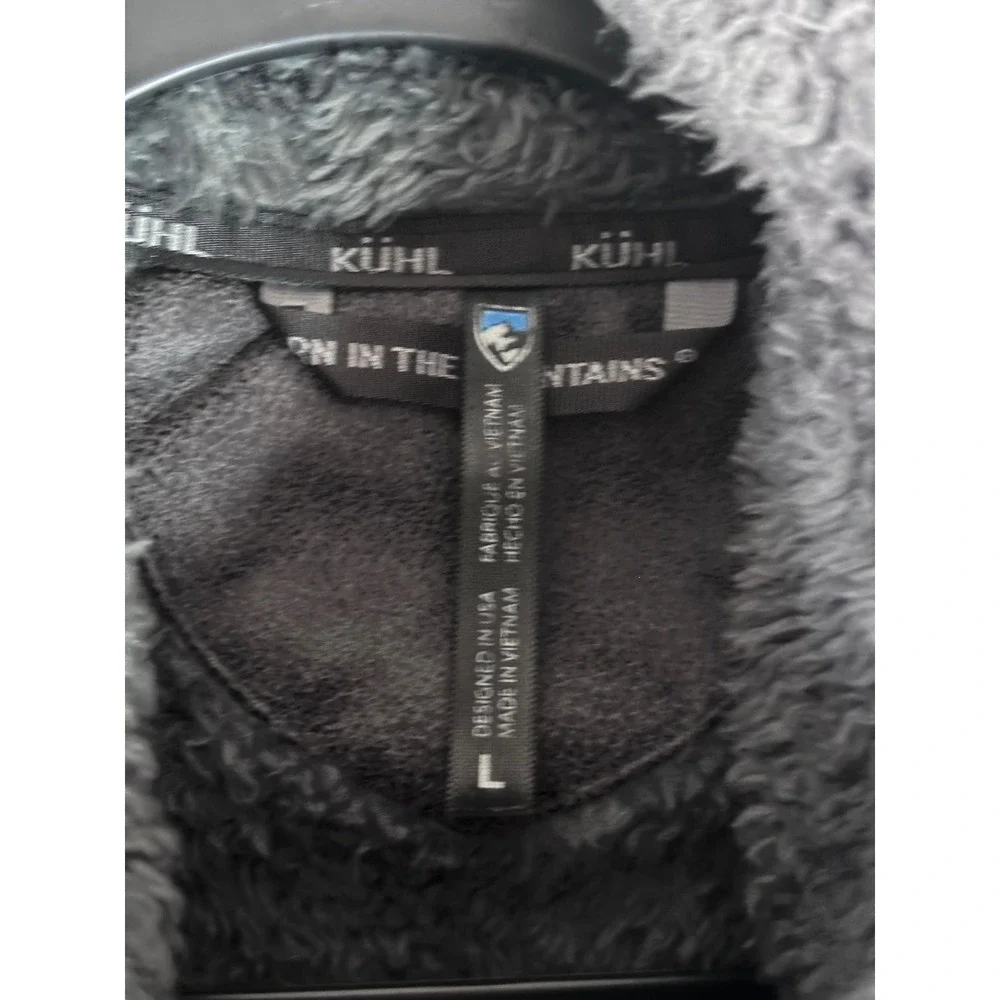 KUHL Flight Jacket Womens Large Grey Fleece Full Zip Hooded Coat 2015 Charcoal